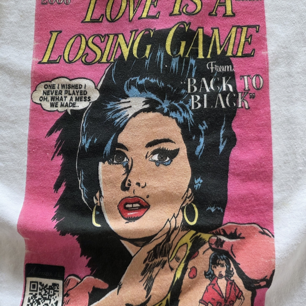 Amy Winehouse “Love Is A Losing Game” Graphic Tee Small White Comic Print Band S - Picture 3 of 5
